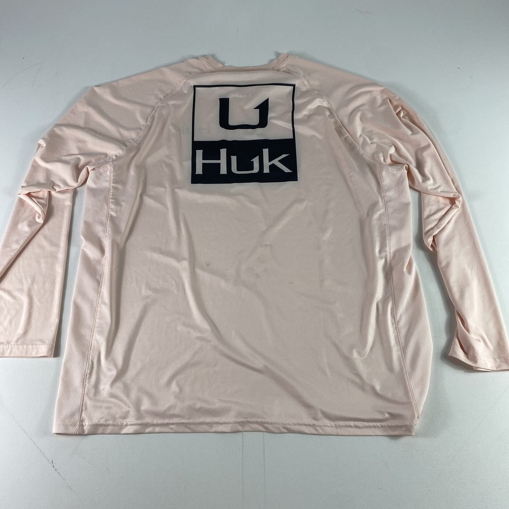Huk Performance Long Sleeve Shirt XL Pale Pink Logo Fishing Mens Polyester